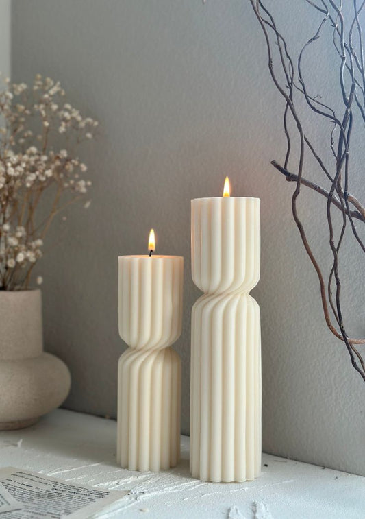 Tall Ribbed Pillar Candle Set
